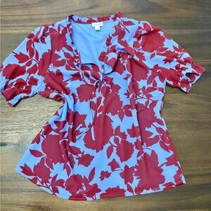 LOFT Red and Blue Floral Blouse